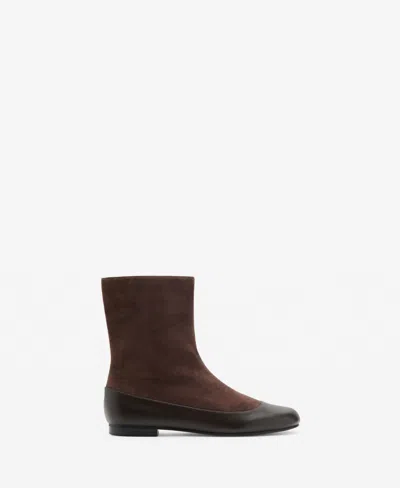 Mango Combined Leather Ankle Boot Chocolate In Brown