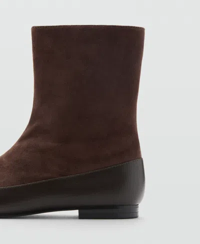 Mango Combined Leather Ankle Boot Chocolate In Brown