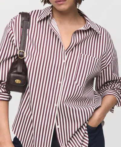 Mango Stripe Cotton Blend Button-up Shirt In Brown