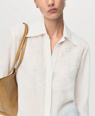 Mango Lyocell Shirt With Patches Off White In White