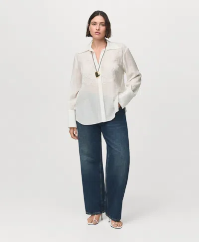 Mango Lyocell Shirt With Patches Off White In White