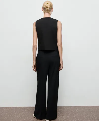 Mango Women's Pleated Wide Leg Pants In Black