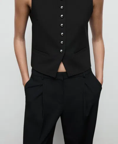 Mango Women's Pleated Wide Leg Pants In Black