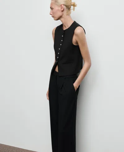 Mango Women's Pleated Wide Leg Pants In Black