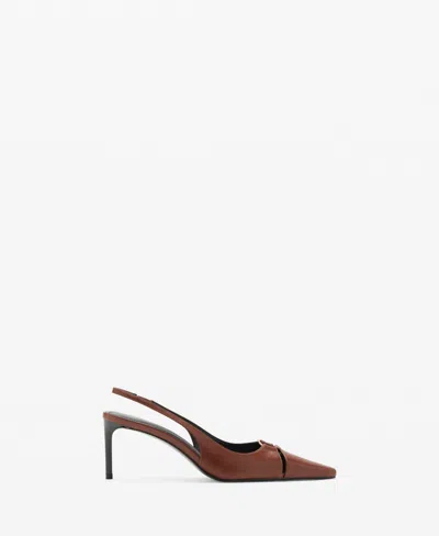 Mango Women's Ring Detail Leather Heeled Shoes In Brown