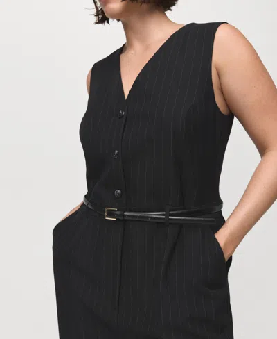 Mango Women's Belted Pinstripe Jumpsuit In Black