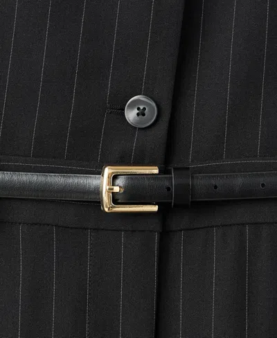 Mango Women's Belted Pinstripe Jumpsuit In Black