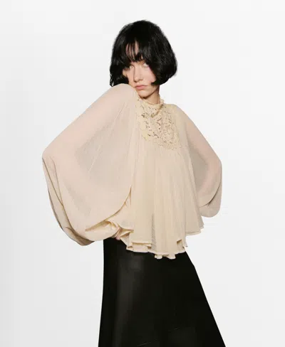 Mango Lace Combination Blouse Ecru In Neutral