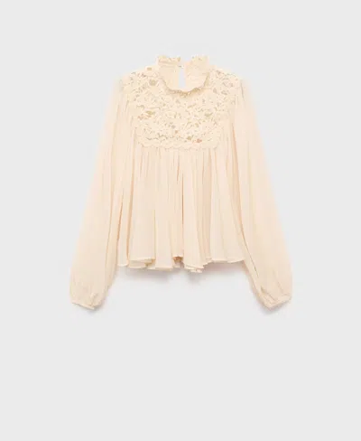 Mango Lace Combination Blouse Ecru In Neutral
