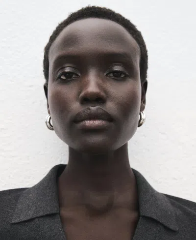 Mango Women's Shirt Collar Fine-knit Sweater In Gray