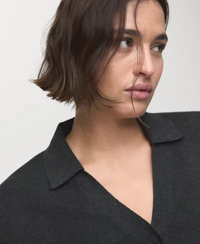 Mango Women's Shirt Collar Fine-knit Sweater In Gray