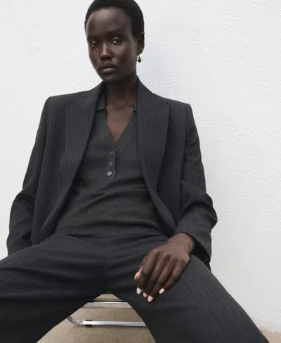 Mango Women's Shirt Collar Fine-knit Sweater In Gray