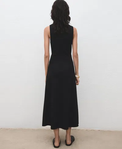 Mango Midi-dress With Stitching Black In Black