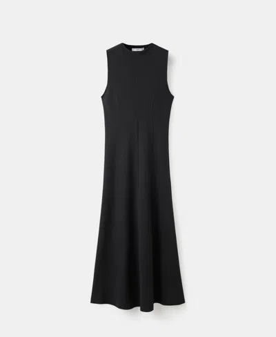 Mango Midi-dress With Stitching Black In Black