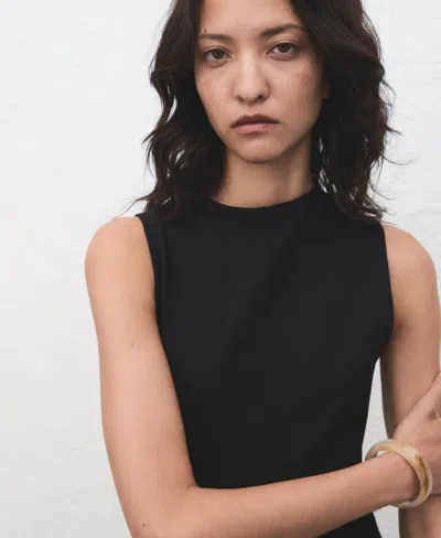 Mango Midi-dress With Stitching Black In Black