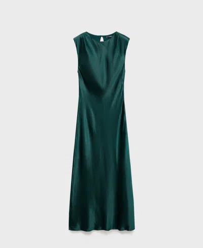 Mango Satin Dress In Green