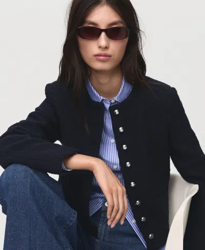 Mango Women's Jewel Buttons Boucle Jacket In Blue