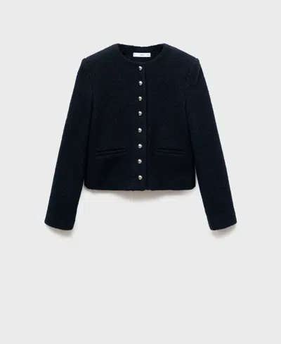 Mango Women's Jewel Buttons Boucle Jacket In Blue