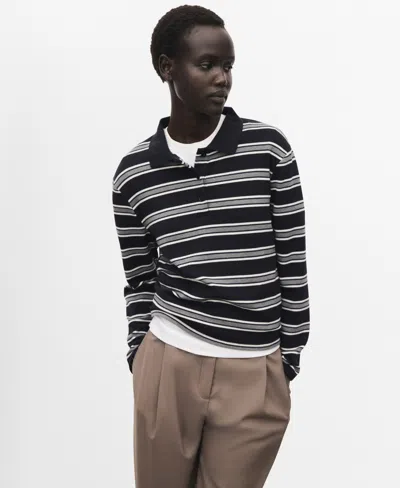 Mango Stripe Long Sleeve Polo In Black