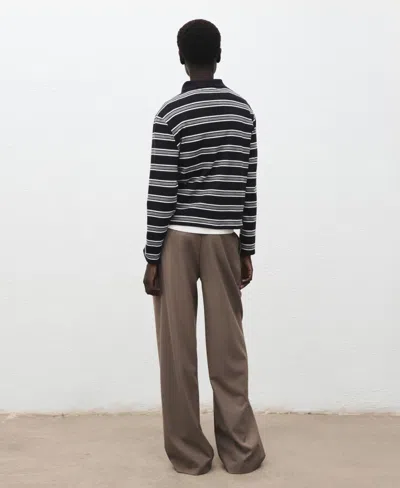 Mango Stripe Long Sleeve Polo In Black