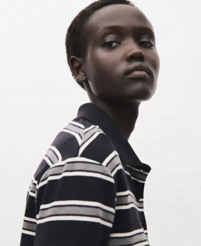 Mango Stripe Long Sleeve Polo In Black