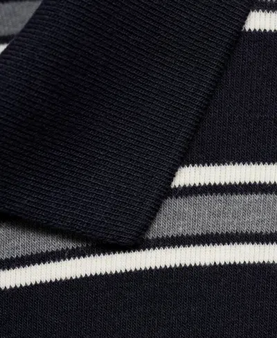 Mango Stripe Long Sleeve Polo In Black