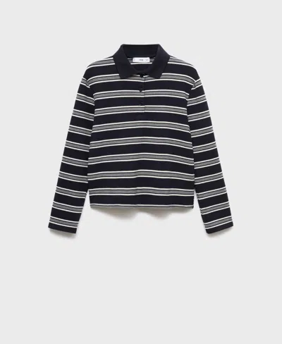 Mango Stripe Long Sleeve Polo In Black