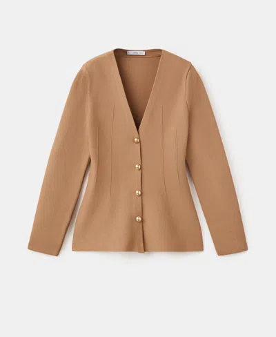 Mango Women's Fitted Knitted Buttons Jacket In Brown