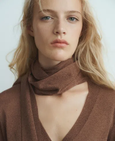 Mango Tie Neck Cardigan In Brown