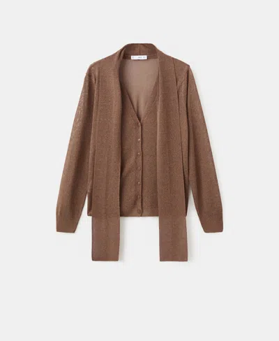 Mango Tie Neck Cardigan In Brown