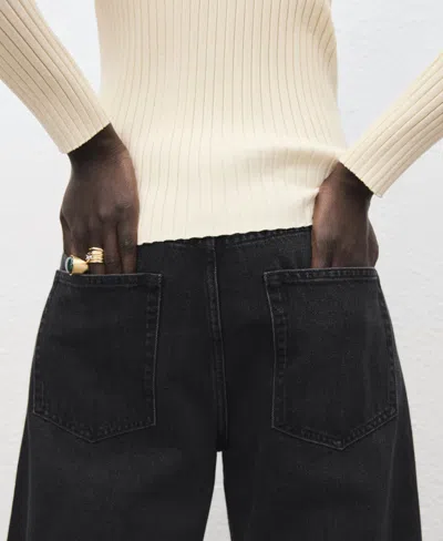 Mango Mid-rise Barrel Jeans Black Denim In Black