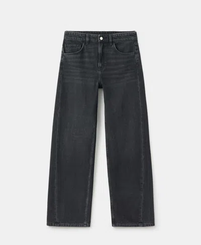 Mango Mid-rise Barrel Jeans Black Denim In Black