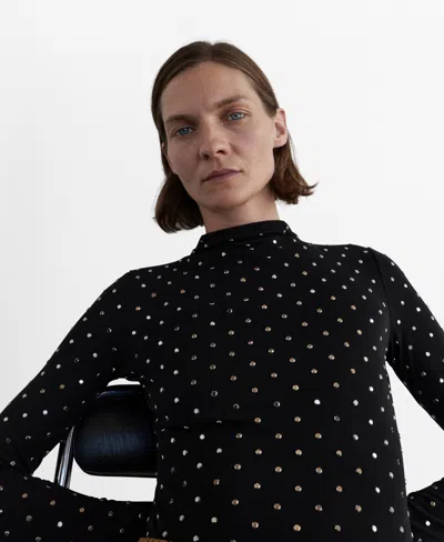 Mango Long-sleeved Crystal Bodysuit Black In Black