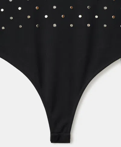 Mango Long-sleeved Crystal Bodysuit Black In Black