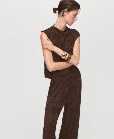 Mango Women's Jacquard Floral-print Straight Pants In Brown