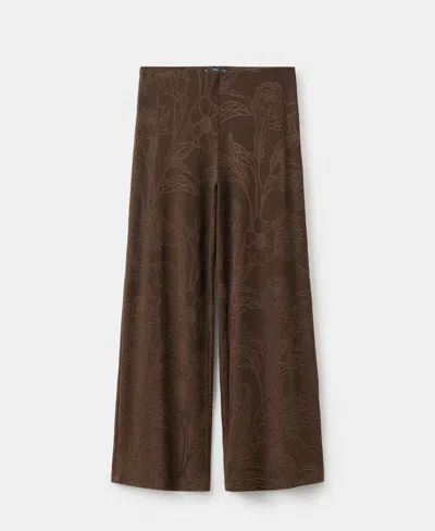 Mango Women's Jacquard Floral-print Straight Pants In Brown