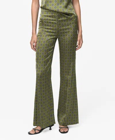 Mango Women's Geometric-print Satin Pants In Green