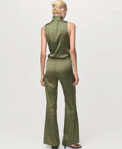 Mango Women's Geometric-print Satin Pants In Green