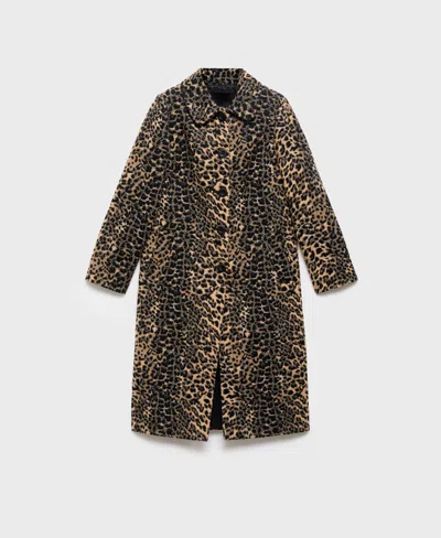 Mango Leopard Metallic Coat In Brown