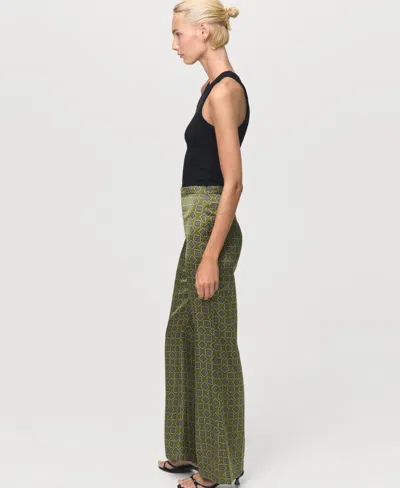 Mango Women's Geometric-print Satin Pants In Green