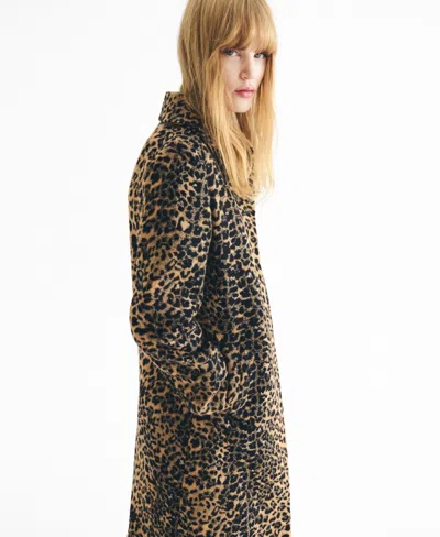 Mango Leopard Metallic Coat In Brown