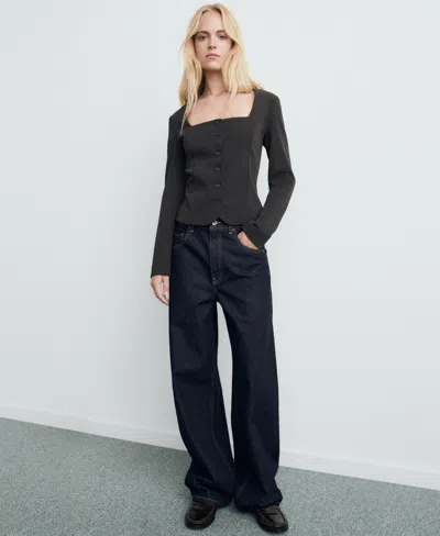 Mango Tailored Crop Suit Blazer In Black