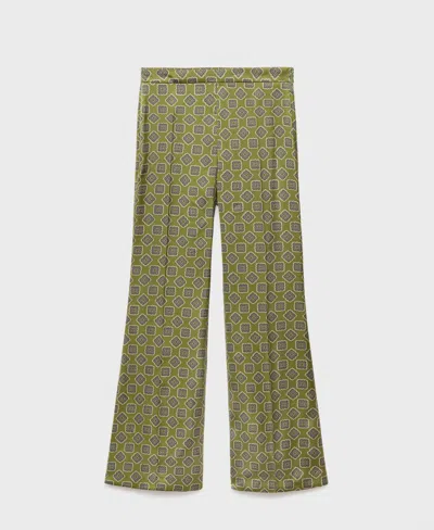 Mango Women's Geometric-print Satin Pants In Green