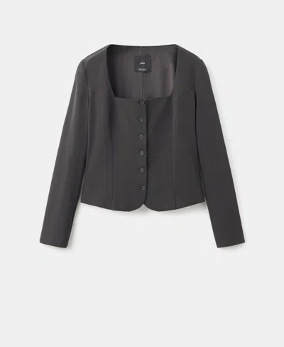Mango Tailored Crop Suit Blazer In Black