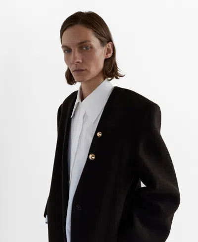 Mango Wool Mix Capsule Collarless Tailored Maxi Coat In Black