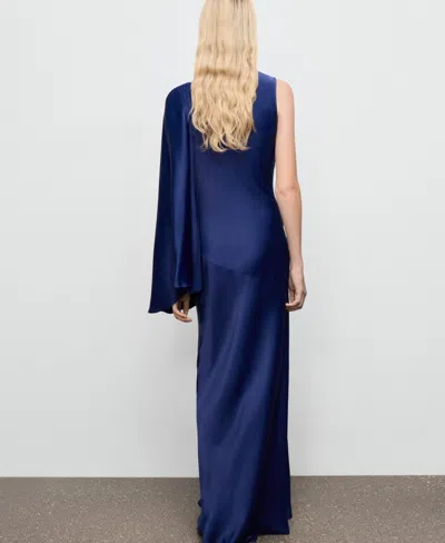 Mango Asymmetrical Satin Dress Navy In Blue