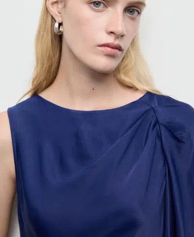 Mango Asymmetrical Satin Dress Navy In Blue