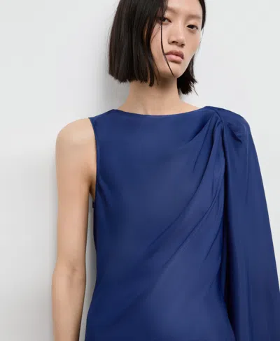 Mango Asymmetrical Satin Dress Navy In Blue