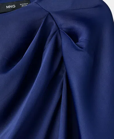 Mango Asymmetrical Satin Dress Navy In Blue