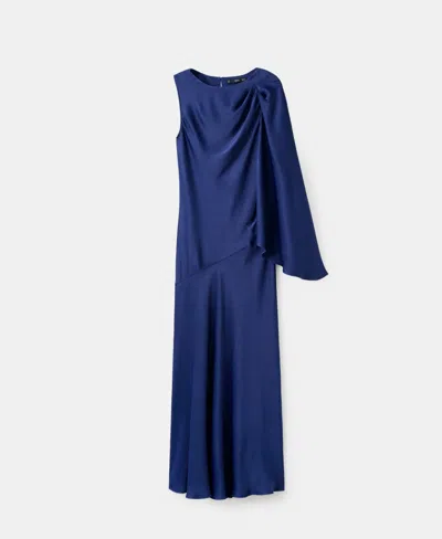 Mango Asymmetrical Satin Dress Navy In Blue